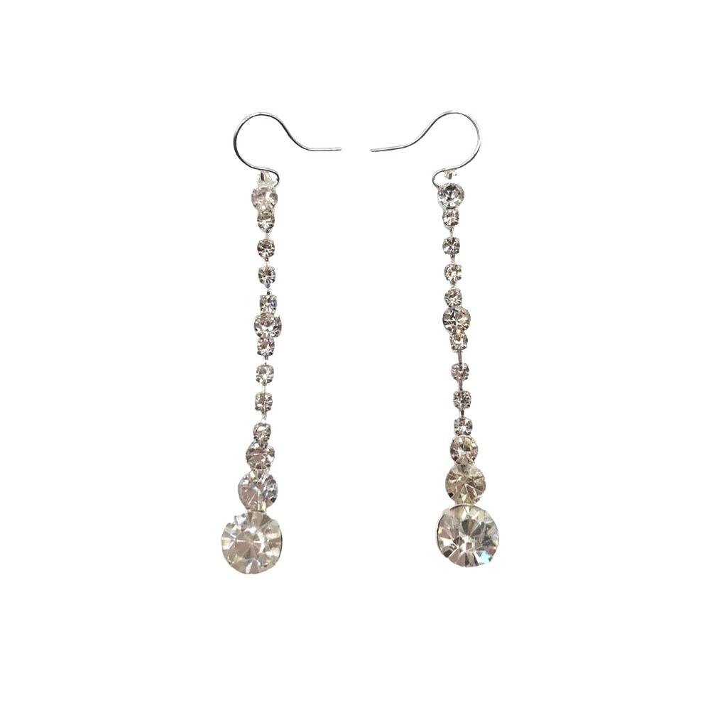 Silver Sparkle Rhinestone Shoulder Duster Dangle Earrings